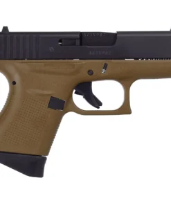 GLOCK G43 FDE/BLK 9mm Sub-Compact 6-Round Pistol with Flat Dark Earth frame and black slide chambered in 9mm with a 6-round magazine.