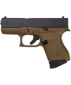 GLOCK G43 FDE/BLK 9mm Sub-Compact 6-Round Pistol with Flat Dark Earth frame and black slide chambered in 9mm with a 6-round magazine.