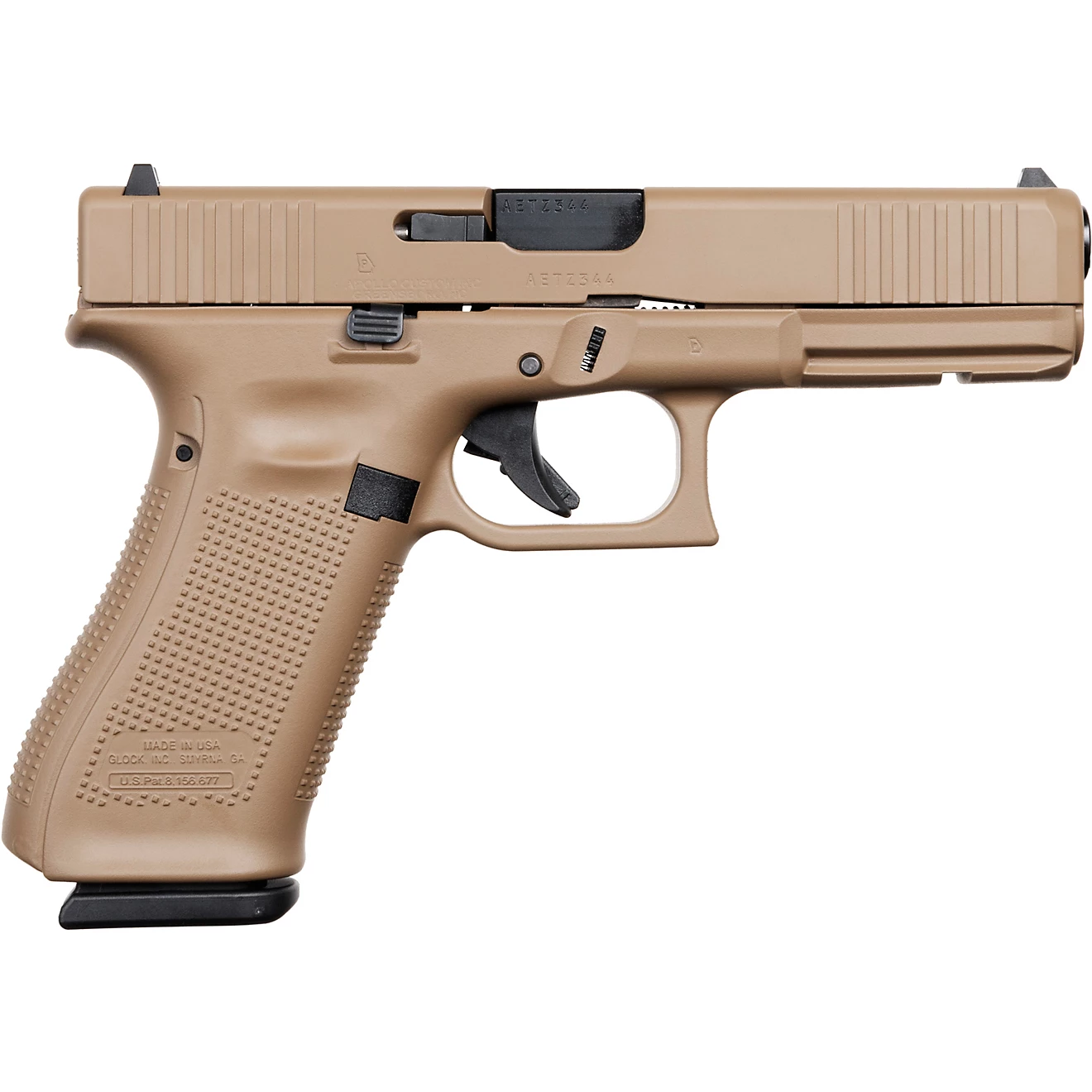 GLOCK 17 Gen 5 Apollo Custom 9mm Semiautomatic Pistol with tan Apollo Custom finish and full-size polymer frame