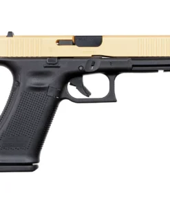 GLOCK 17 Gen 5 Apollo Custom Gold 9mm Semiautomatic Pistol with a gold slide and black polymer frame.
