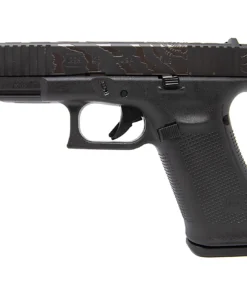 GLOCK 45 Gen5 9mm semi-automatic pistol featuring a custom Tiger Engraving slide, polymer frame, Glock Marksman Barrel, fixed sights, and high-capacity magazine.