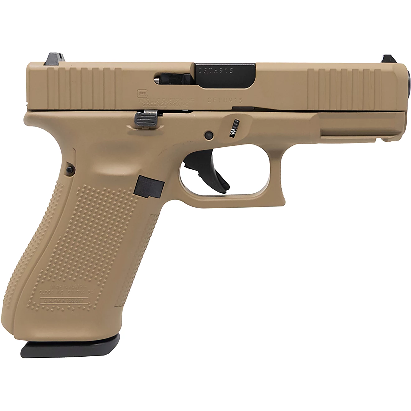 GLOCK 45 9mm Striker-Fired Pistol with Flat Dark Earth polymer frame and compact slide.