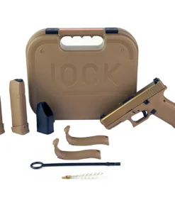 GLOCK 19XV 9mm Pistol package with factory Glock hard case, two 17-round magazines, magazine loader, interchangeable backstraps, cleaning rod, and cleaning brush.