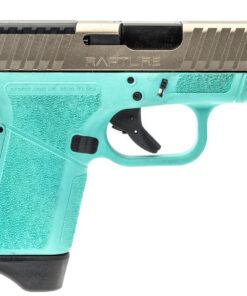 GForce Arms Rapture Robin Egg Blue 9mm optics-ready pistol with a nickel optic-cut slide, Robin Egg Blue Cerakote frame, and 12-round magazine.