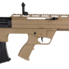 Tokarev TBP semi-automatic 12 Gauge bullpup shotgun featuring an 18.5-inch barrel, Flat Dark Earth finish, flip-up sights, Picatinny rail, and cheek riser compatible stock.