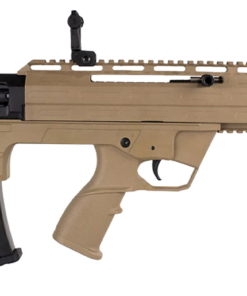 Tokarev TBP semi-automatic 12 Gauge bullpup shotgun featuring an 18.5-inch barrel, Flat Dark Earth finish, flip-up sights, Picatinny rail, and cheek riser compatible stock.
