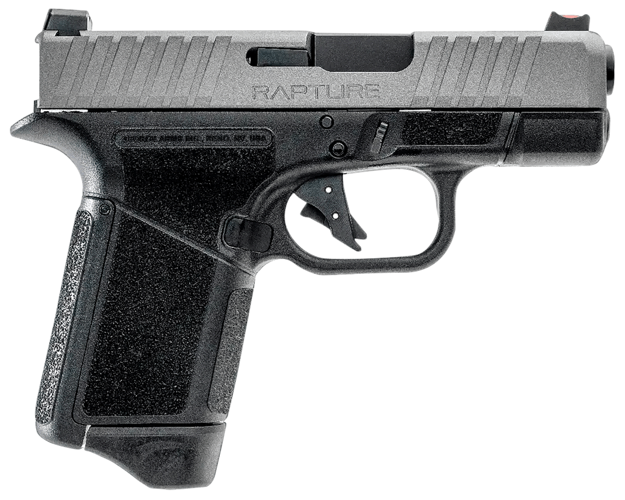 GForce Arms Rapture 9mm optics-ready pistol with a nickel steel optic-cut slide, Black Cerakote finish, and 12-round magazine.