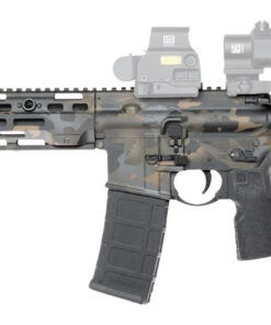 HK MR556 Night Ops CNC Firearms custom AR-platform firearm chambered in 5.56 NATO featuring a Night Ops camouflage finish, SBA5 brace, free-float M-LOK handguard, and 30-round magazine.
