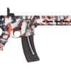 Smith & Wesson M&P15-22 Sport .22 LR rifle with a 16.5-inch threaded carbon steel barrel, American Flag Cerakote finish, CAR stock, Picatinny rail, and 25-round magazine.