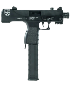 MasterPiece Arms 30T Defender 9mm top-cocking semi-automatic pistol with a 5.5-inch threaded barrel, adjustable sights, and 30-round magazine.