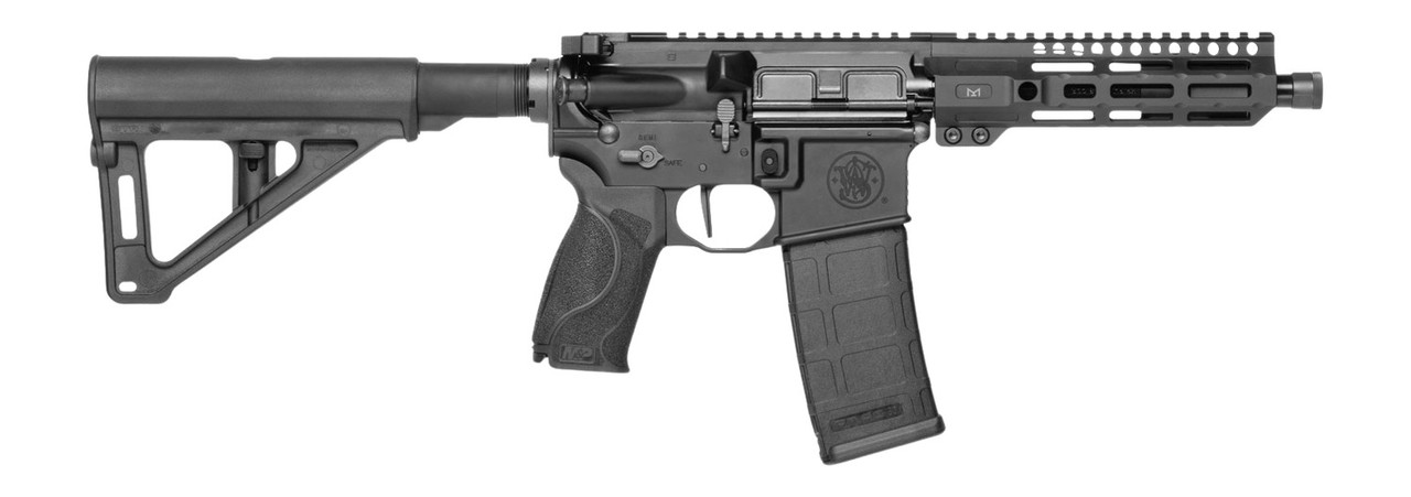 Smith & Wesson M&P15 AXE AR-style pistol chambered in .300 Blackout with an 8-inch threaded barrel, M-LOK handguard, Magpul BTR arm brace, and 30-round magazine.