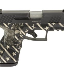 Taurus GX2 9mm compact semi-automatic pistol featuring a custom American Eagle engraved frame, 3.38-inch barrel, polymer frame, and 13-round magazine.