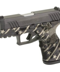Taurus GX2 9mm compact semi-automatic pistol featuring a custom American Eagle engraved frame, 3.38-inch barrel, polymer frame, and 13-round magazine.