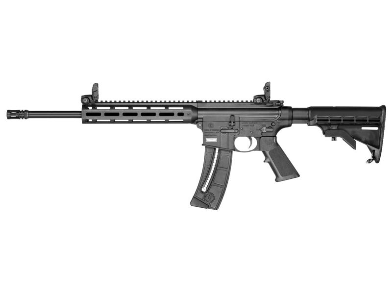 Smith & Wesson M&P 15-22 Sport .22 LR semi-automatic rifle with 16.5-inch threaded barrel, M-LOK handguard, adjustable stock and 25-round magazine.