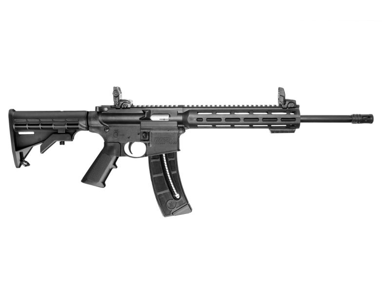Smith & Wesson M&P 15-22 Sport .22 LR semi-automatic rifle with 16.5-inch threaded barrel, M-LOK handguard, adjustable stock and 25-round magazine.