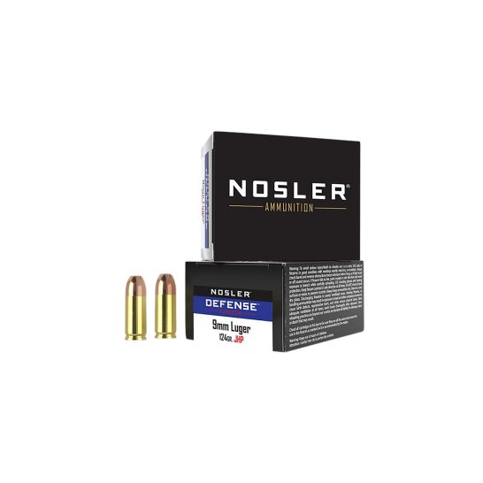 Nosler Defense 9mm Luger +P 124 grain BND JHP 20 round ammunition