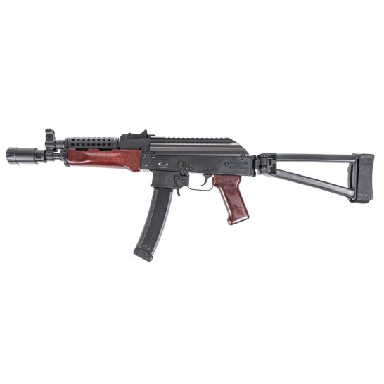 PSA AK-V 9mm Triangle Folding Pistol with Redwood-style furniture and cheese-grater upper handguard