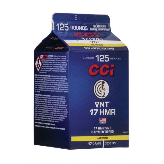 CCI VNT .17 HMR 17 grain ammunition 125-round carton product code 923CC